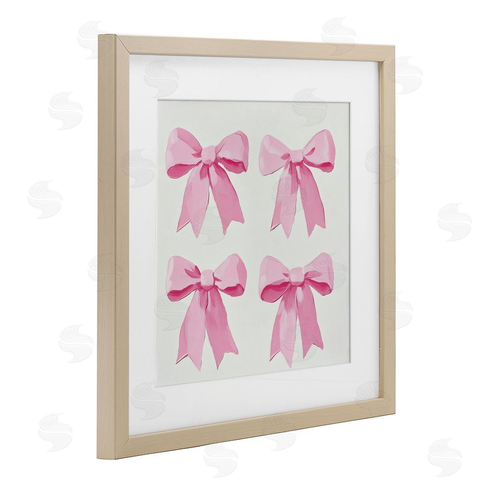 Petal Prints Design Four Soft Pink Bows Birch Framed Print Under Glass with White Mat Wall Art