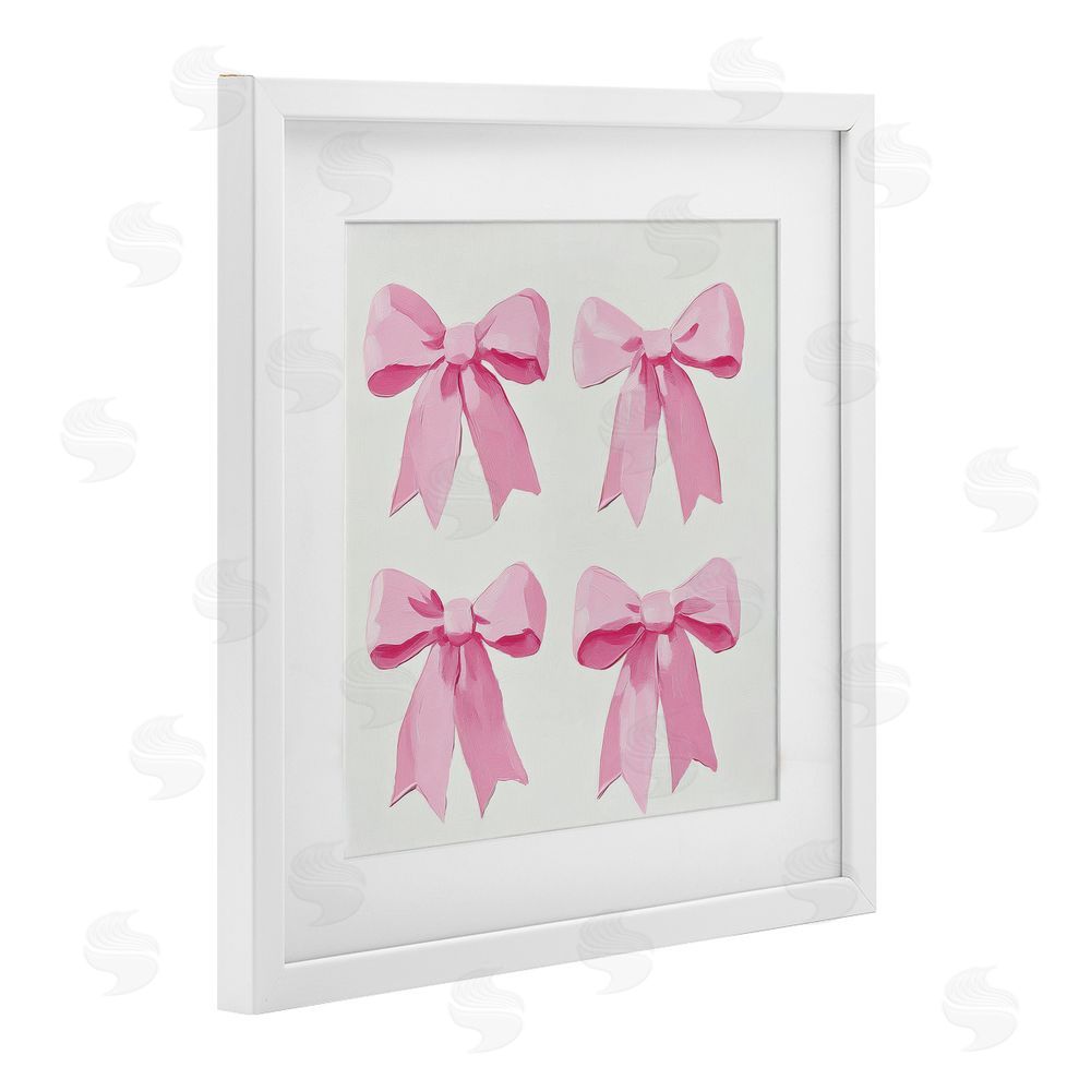Petal Prints Design Four Soft Pink Bows White Framed Print Under Glass with Mat Wall Art