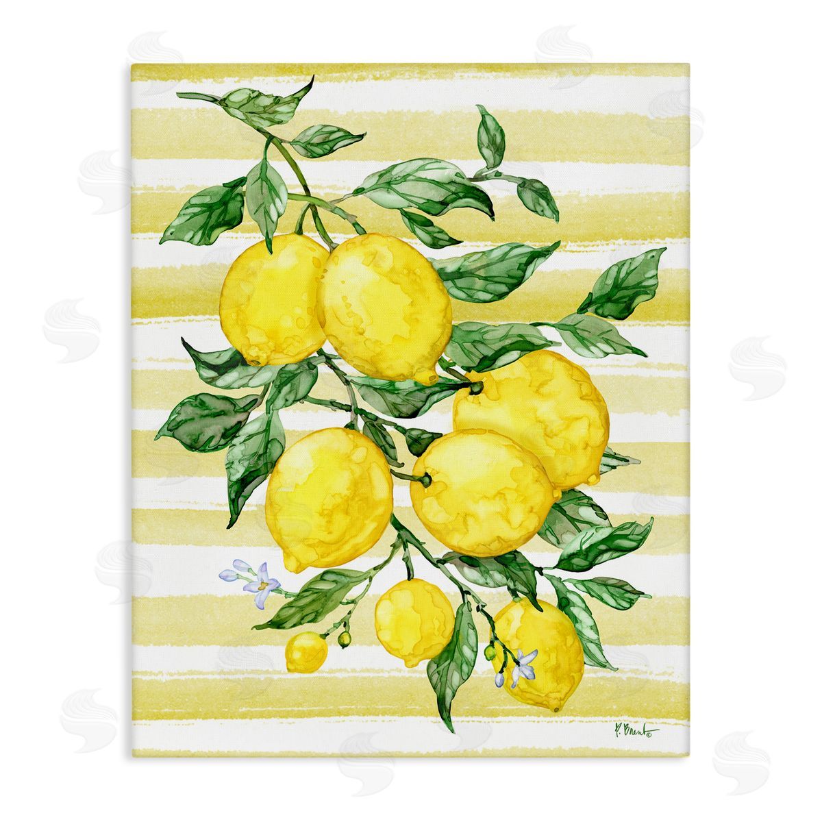 Paul Brent Juicy Lemon Vine & Stripes Canvas Wall Art Print