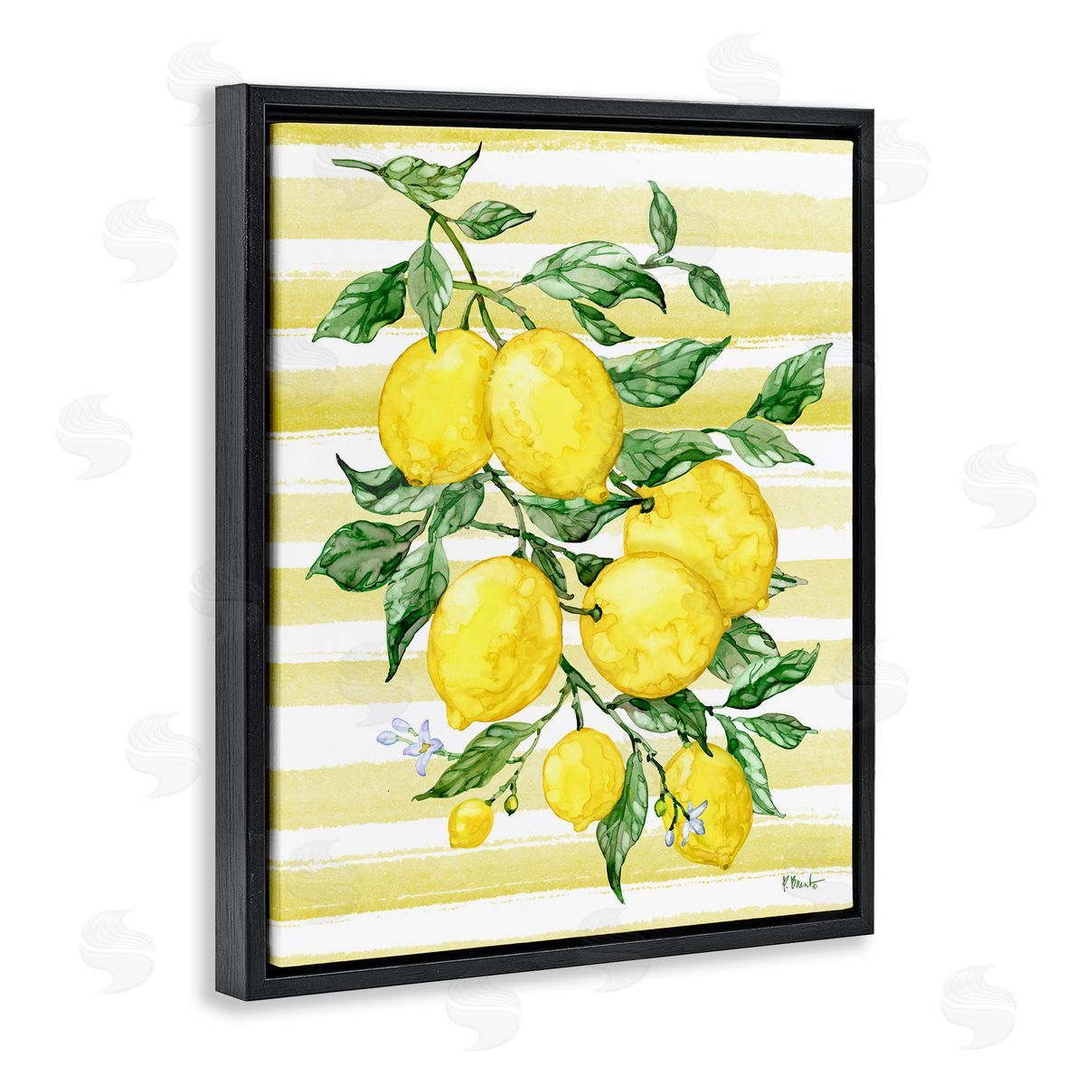 Paul Brent Juicy Lemon Vine & Stripes Black Floating Frame Canvas Wall Art Print