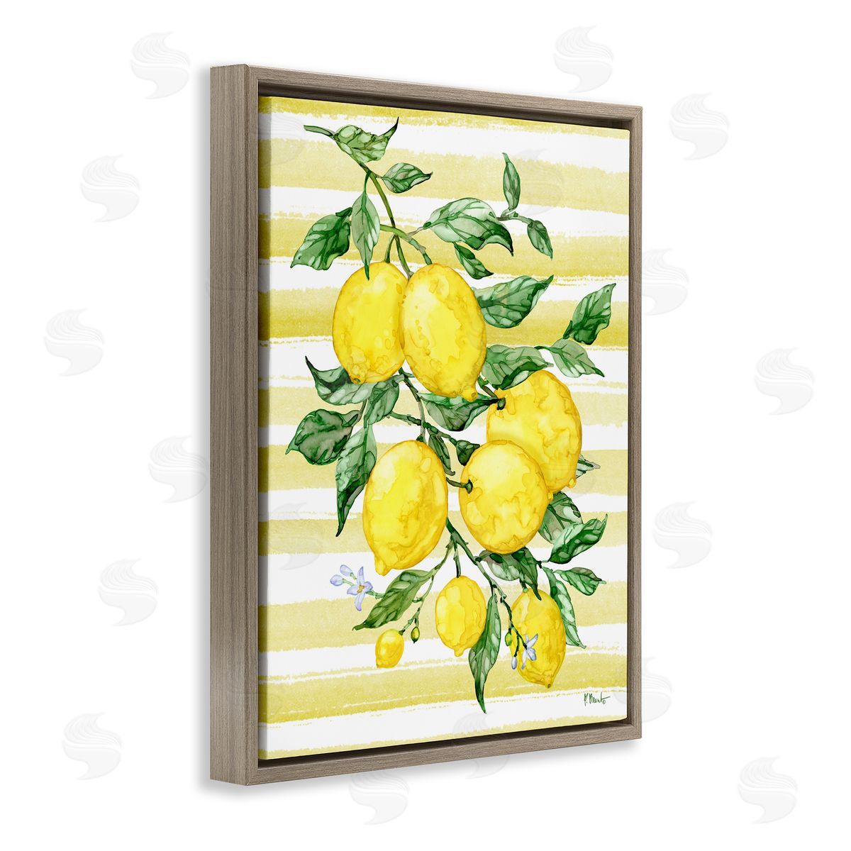 Paul Brent Juicy Lemon Vine & Stripes Brown Floating Frame Canvas Art Print