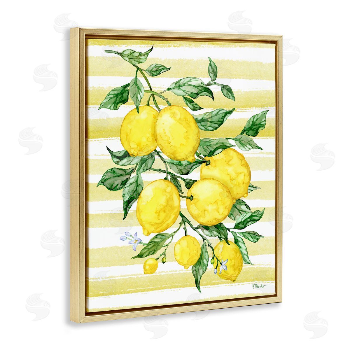 Paul Brent Juicy Lemon Vine & Stripes Gold Floating Frame Canvas Art Print