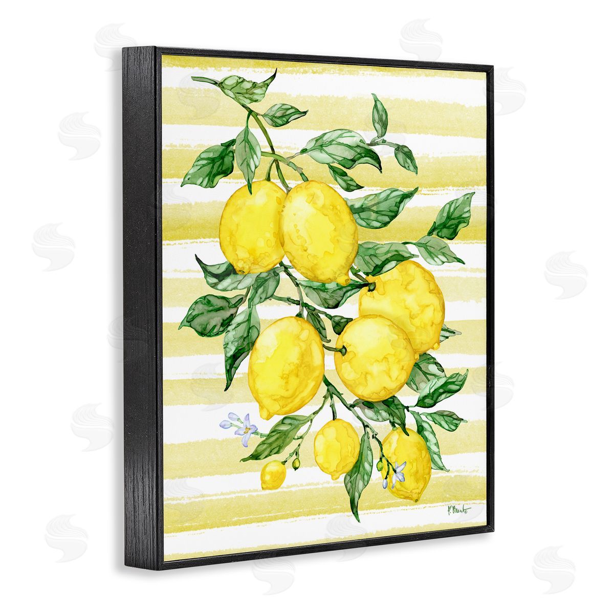 Paul Brent Juicy Lemon Vine & Stripes Black Framed Giclee Art Print