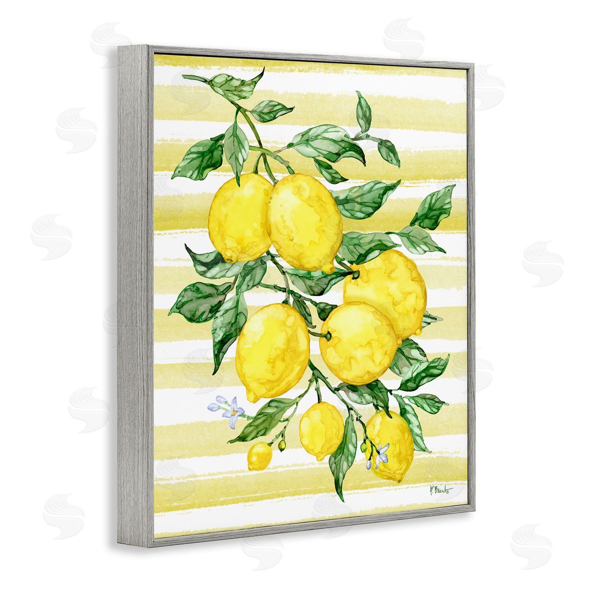 Paul Brent Juicy Lemon Vine & Stripes Gray Framed Giclee Art Print