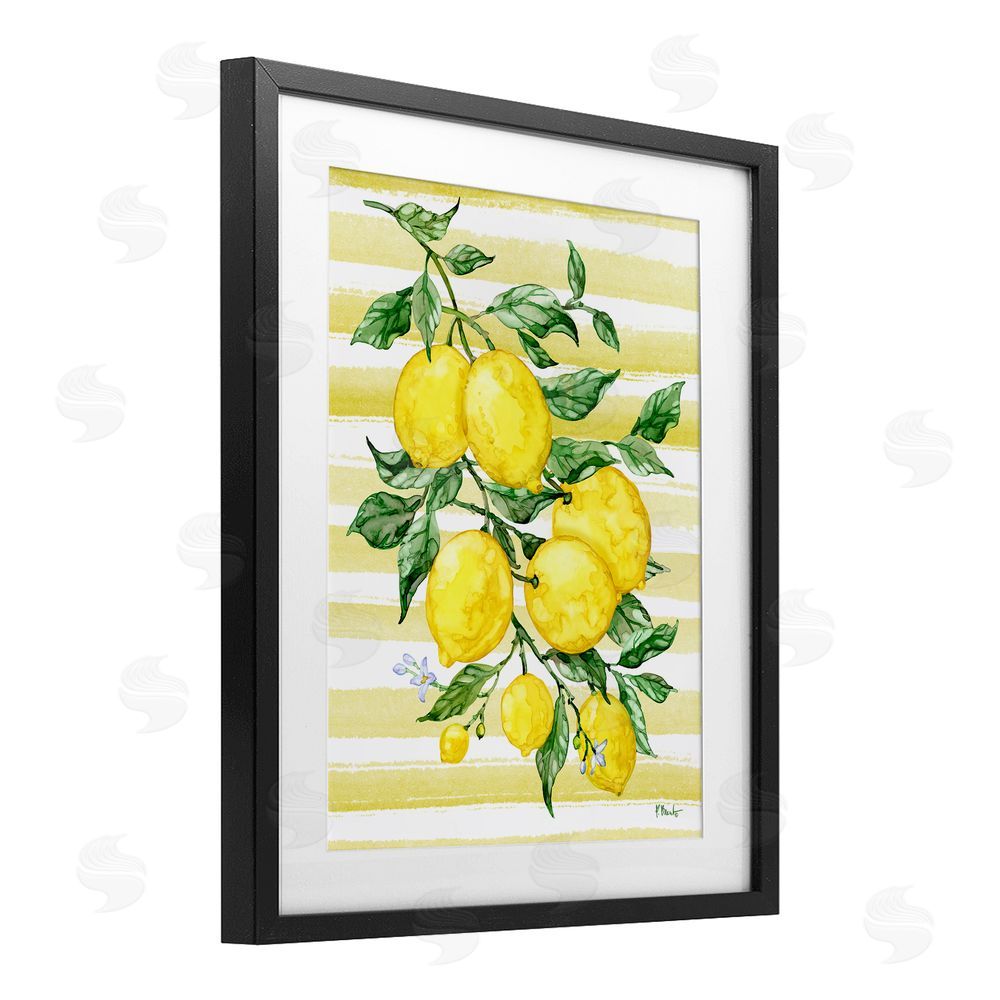 Paul Brent Juicy Lemon Vine & Stripes Black Framed Print Under Glass Art