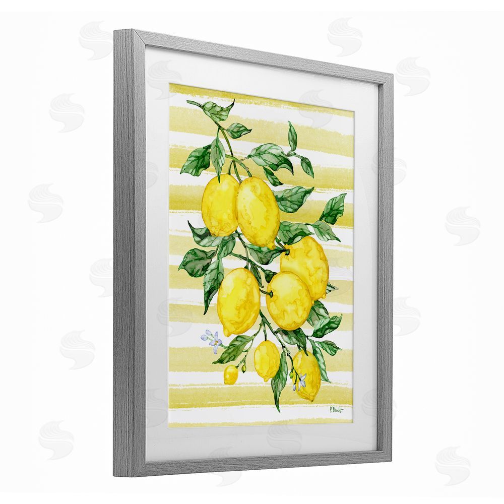 Paul Brent Juicy Lemon Vine & Stripes Gray Framed Print Under Glass Art