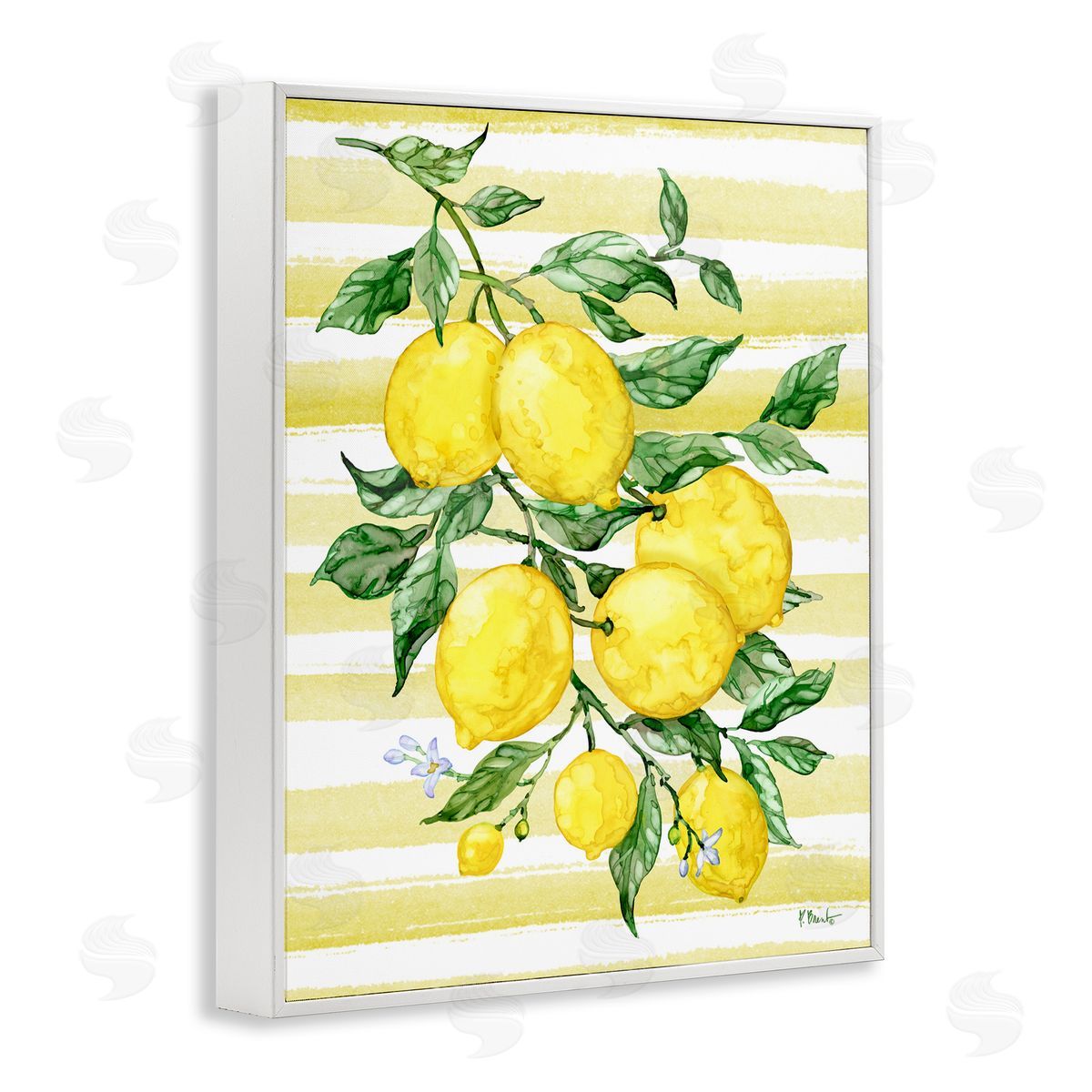 Paul Brent Juicy Lemon Vine & Stripes White Frame Giclee Art Print