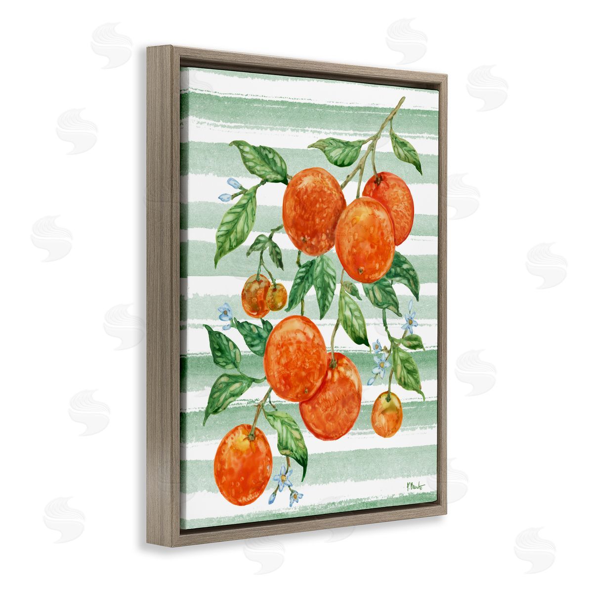 Paul Brent Juicy Orange Vine & Stripes Brown Floating Frame Canvas Art Print
