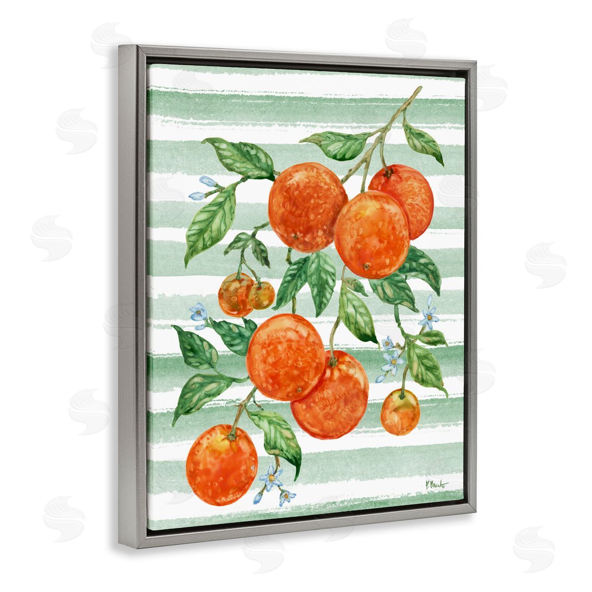 Paul Brent Juicy Orange Vine & Stripes Gray Floating Frame Canvas Art Print