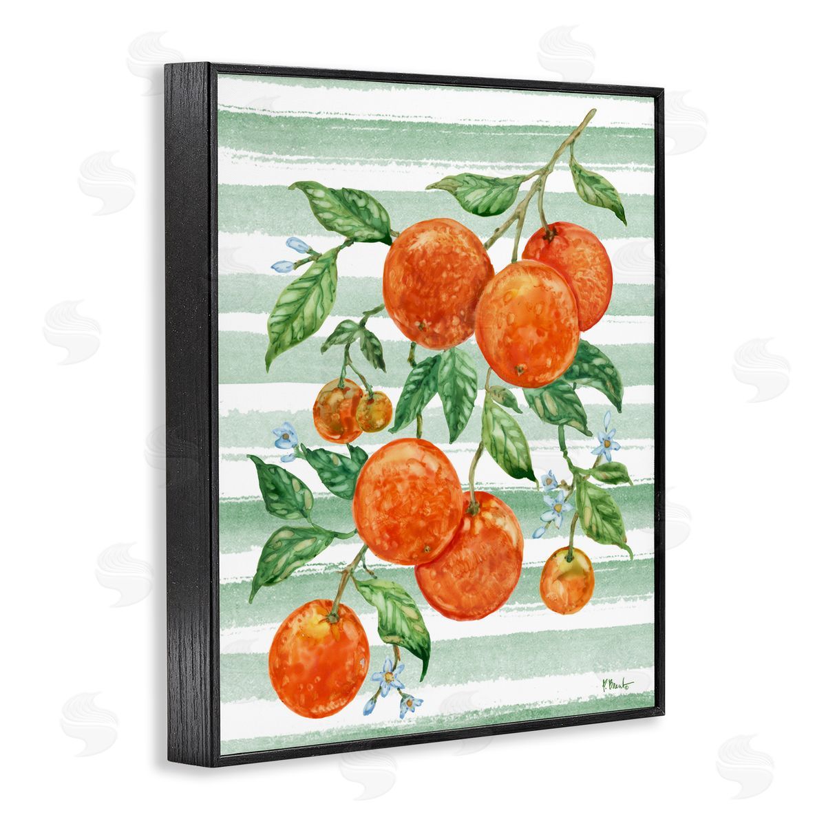 Paul Brent Juicy Orange Vine & Stripes Black Framed Giclee Art Print
