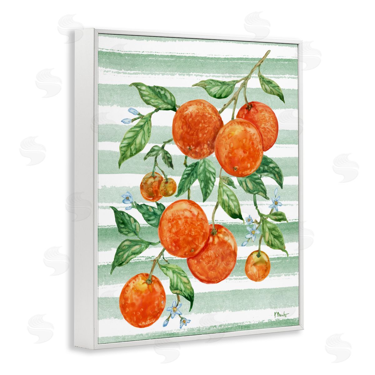 Paul Brent Juicy Orange Vine & Stripes White Frame Giclee Art Print