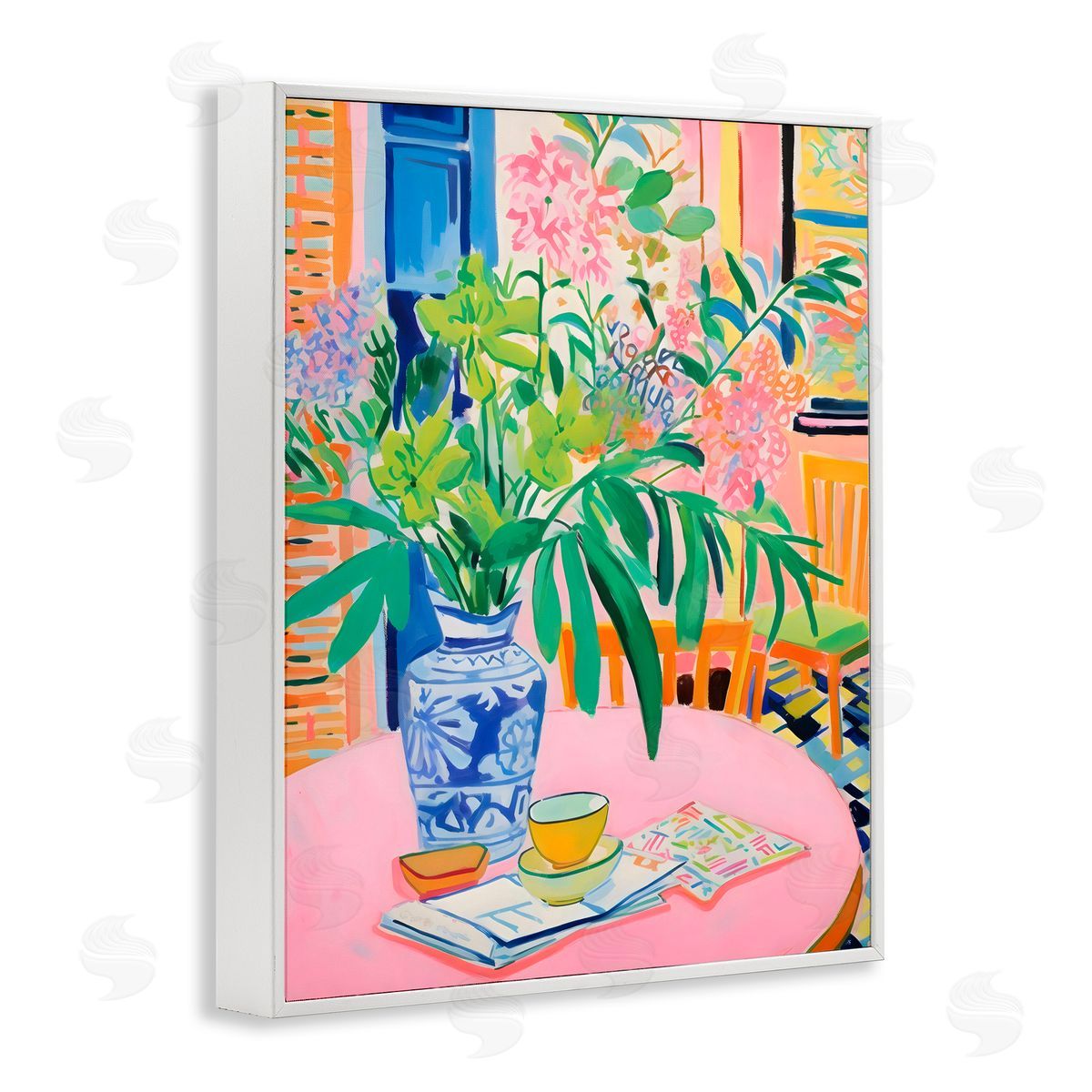 Creative Studio Flowers At The Table White Frame Giclee Art Print