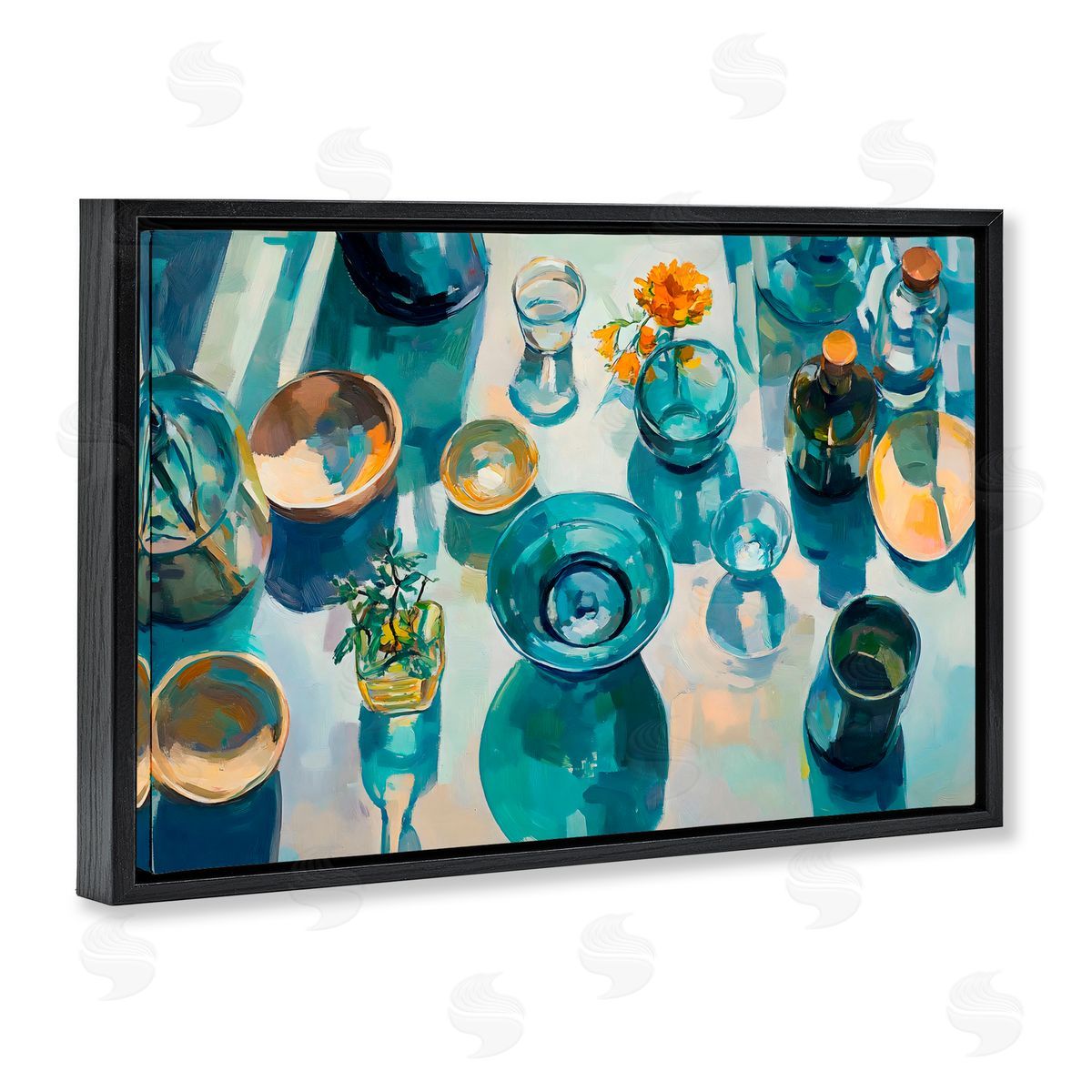 Creative Studio Glass Breakfast Table Setting Black Floating Frame Canvas Wall Art Print