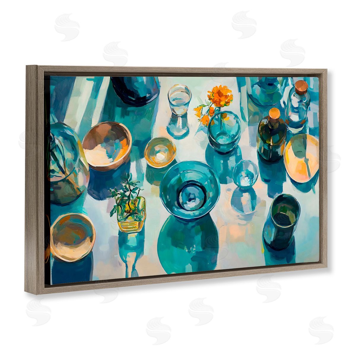 Creative Studio Glass Breakfast Table Setting Brown Floating Frame Canvas Art Print