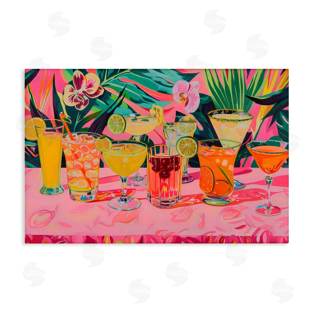 LSR Design Studio Tropical Pink Cocktail Party Canvas Wall Art Print