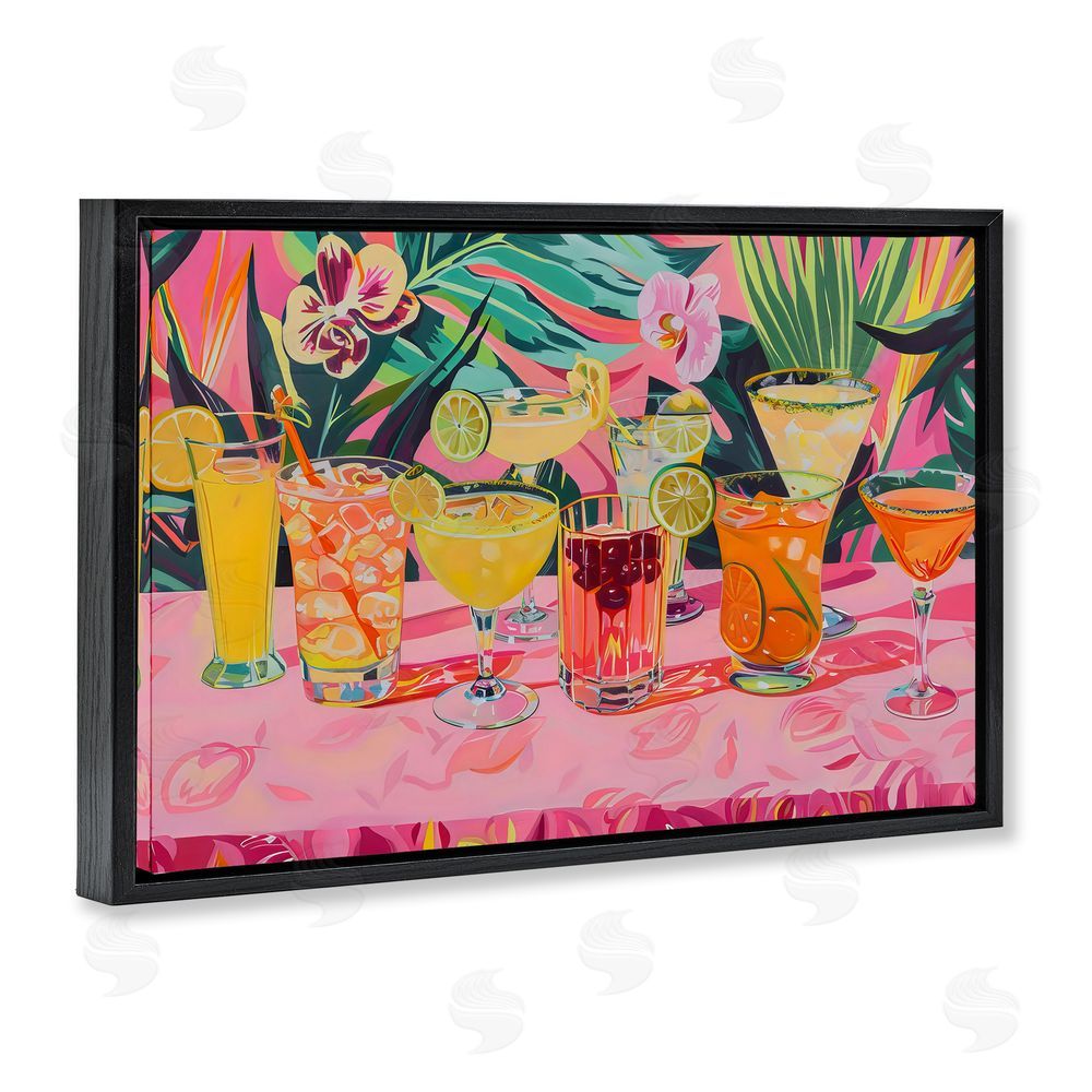 LSR Design Studio Tropical Pink Cocktail Party Black Floating Frame Canvas Wall Art Print