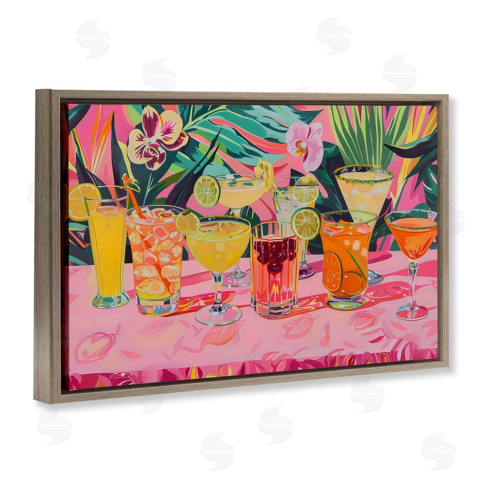 LSR Design Studio Tropical Pink Cocktail Party Brown Floating Frame Canvas Wall Art Print
