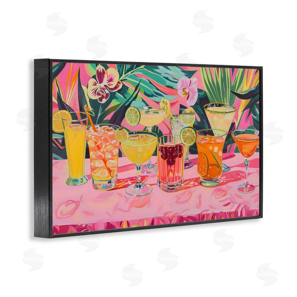 LSR Design Studio Tropical Pink Cocktail Party Black Framed Giclee Wall Art Print