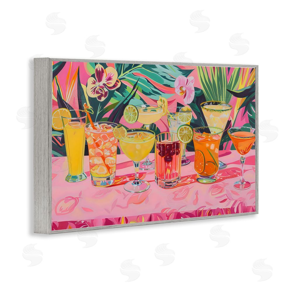 LSR Design Studio Tropical Pink Cocktail Party Gray Framed Giclee Wall Art Print