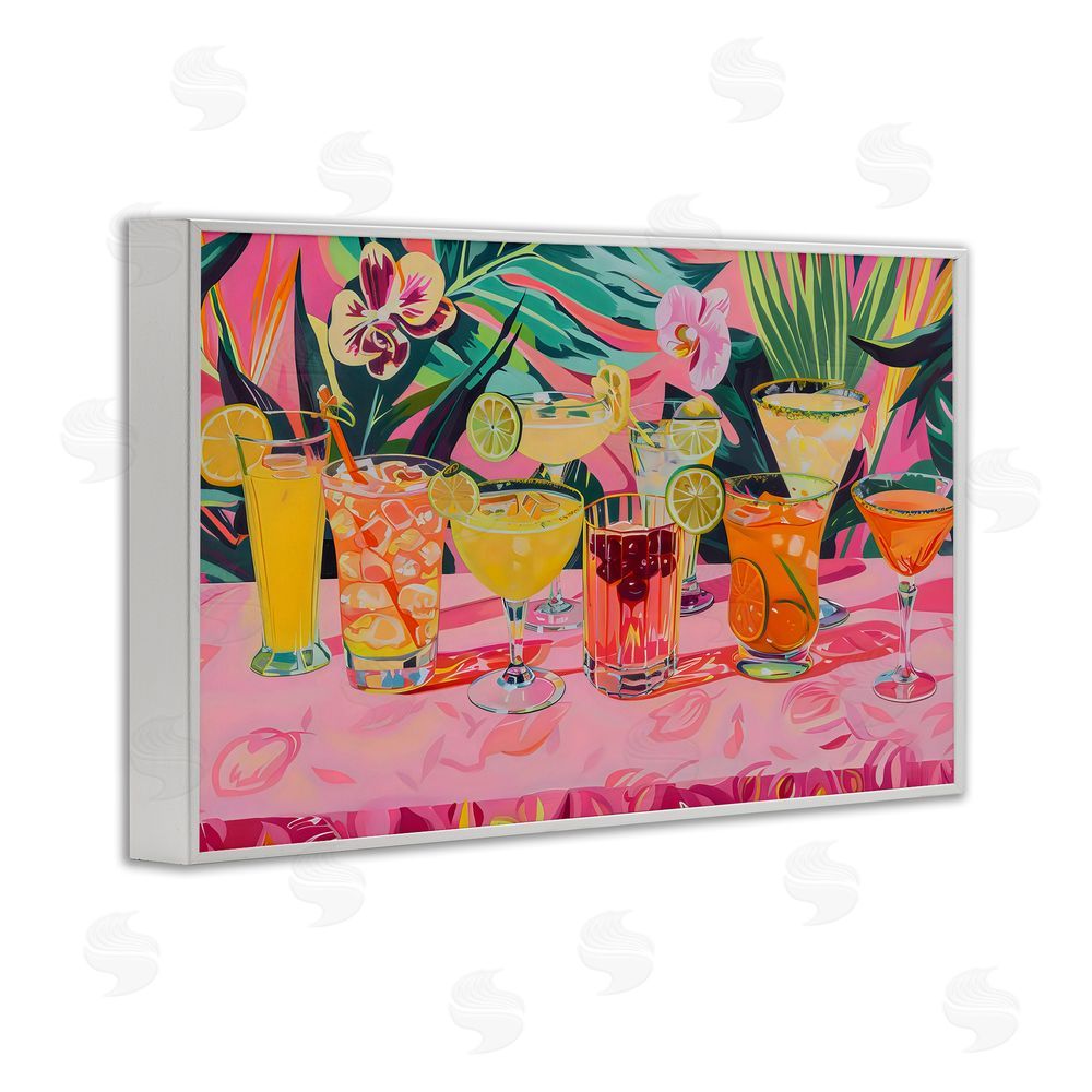 LSR Design Studio Tropical Pink Cocktail Party White Framed Giclee Wall Art Print