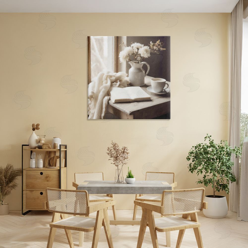 Riley B Neutral Morning Coffee Journaling Canvas Art on Wall