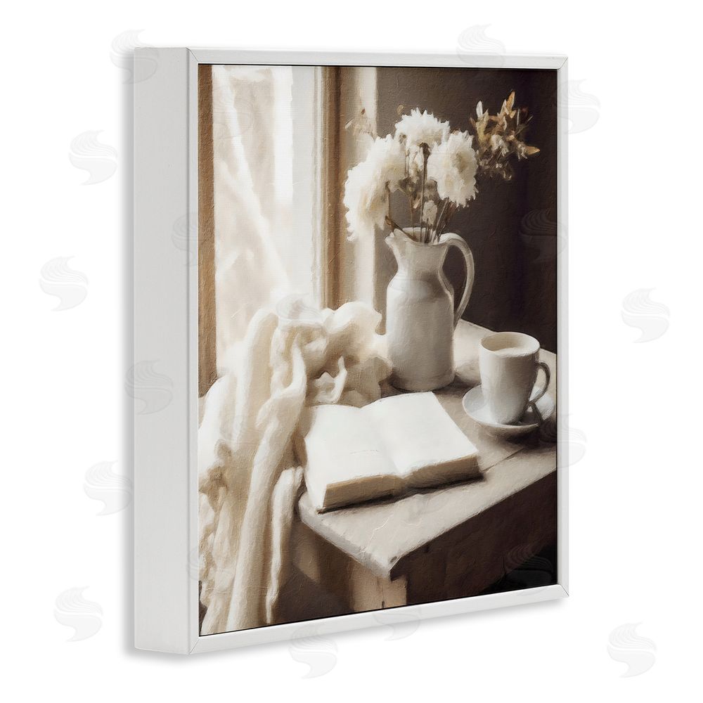 Riley B Neutral Morning Coffee Journaling White Framed Giclee Wall Art Print