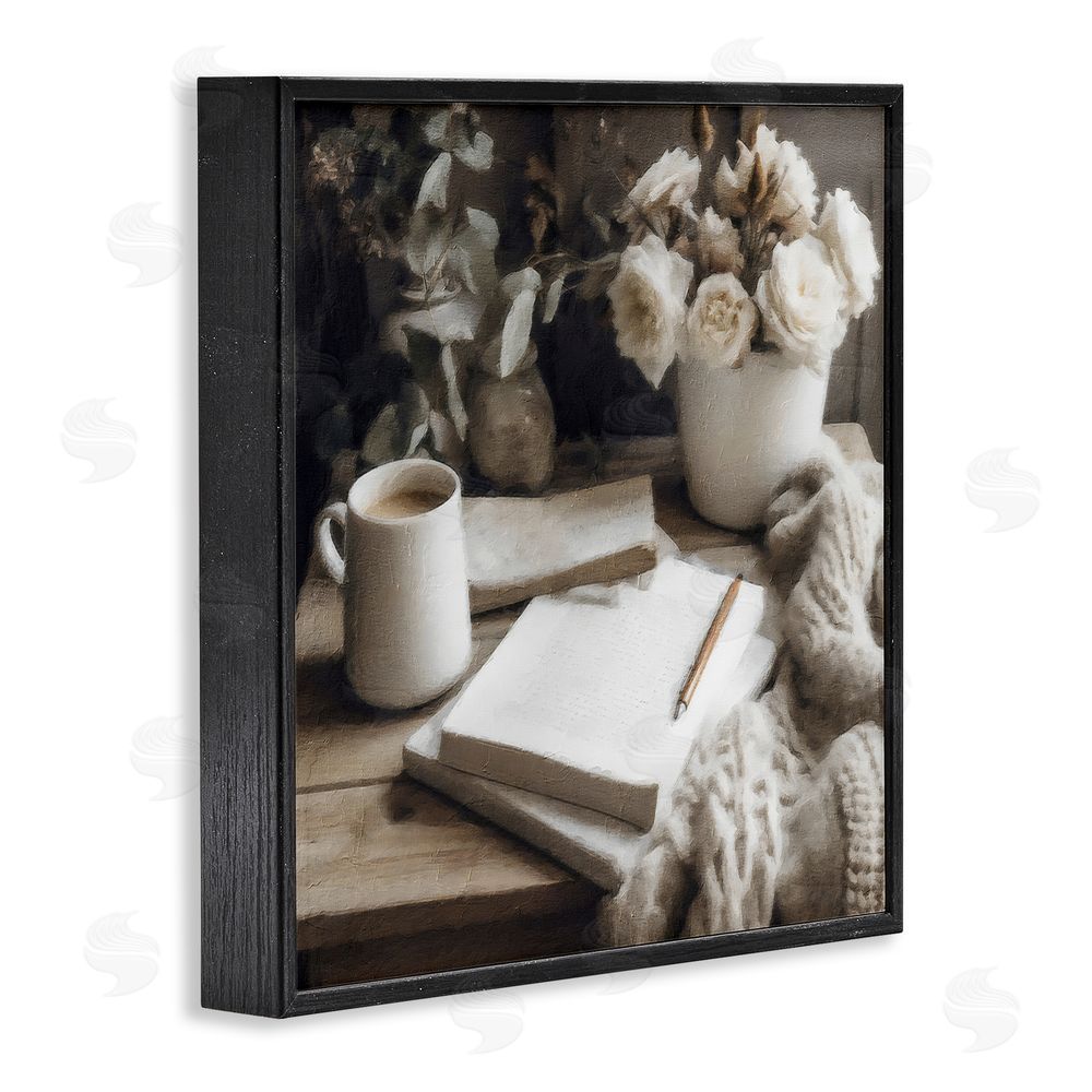 Riley B Morning Coffee & Journaling Black Framed Giclee Wall Art Print
