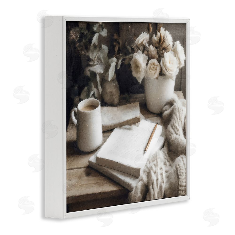 Riley B Morning Coffee & Journaling White Framed Giclee Wall Art Print