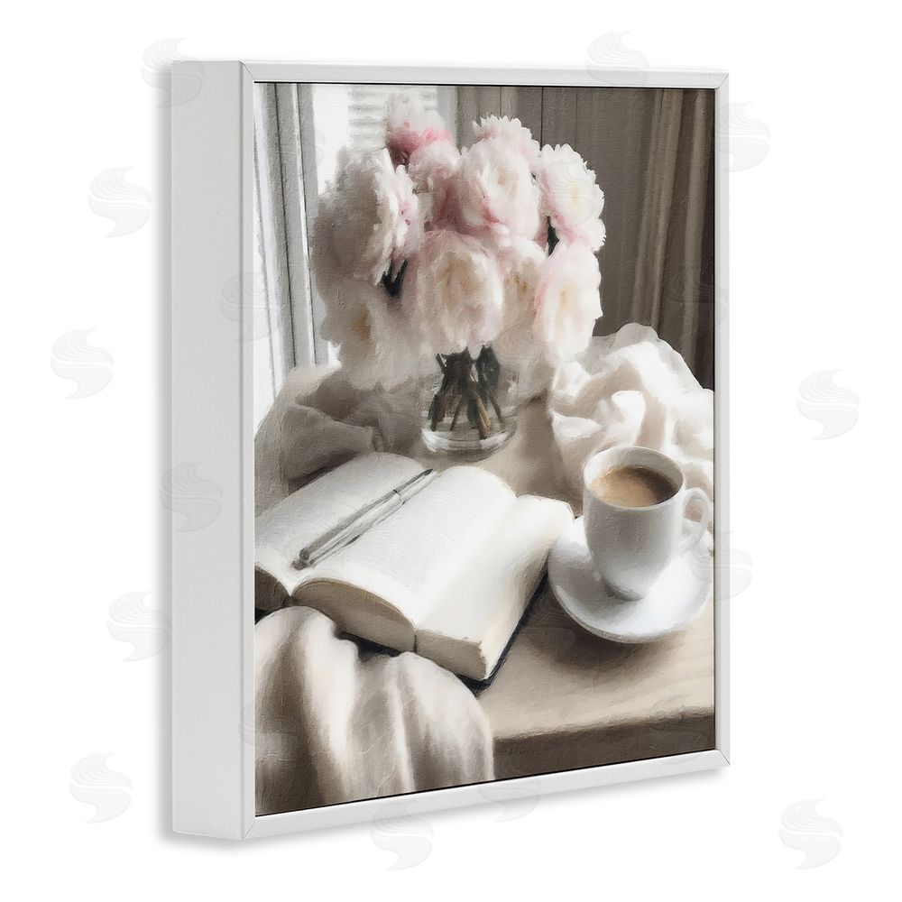 Riley B Morning Coffee Journaling White Framed Giclee Wall Art Print