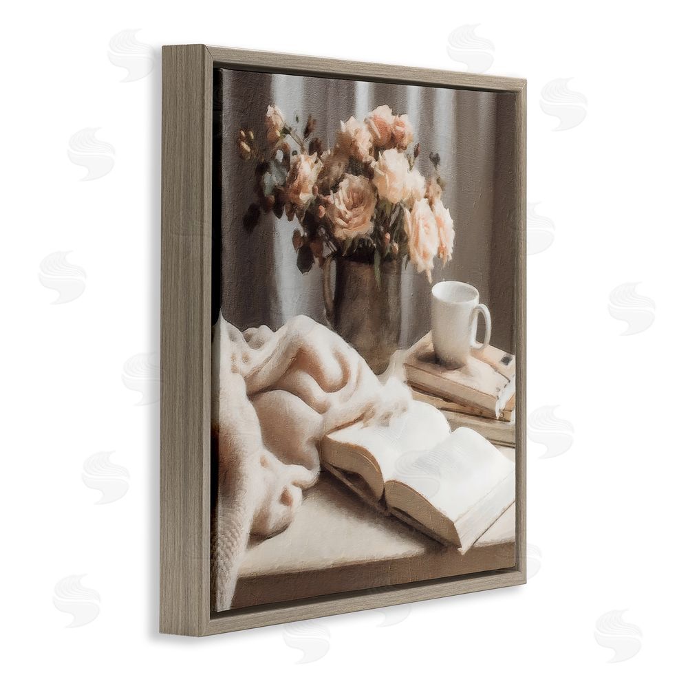 Riley B Morning Coffee Floral Journaling Brown Floating Frame Canvas Wall Art Print