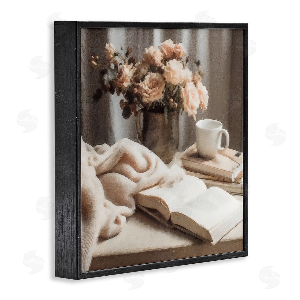Riley B Morning Coffee Floral Journaling Black Framed Giclee Wall Art Print