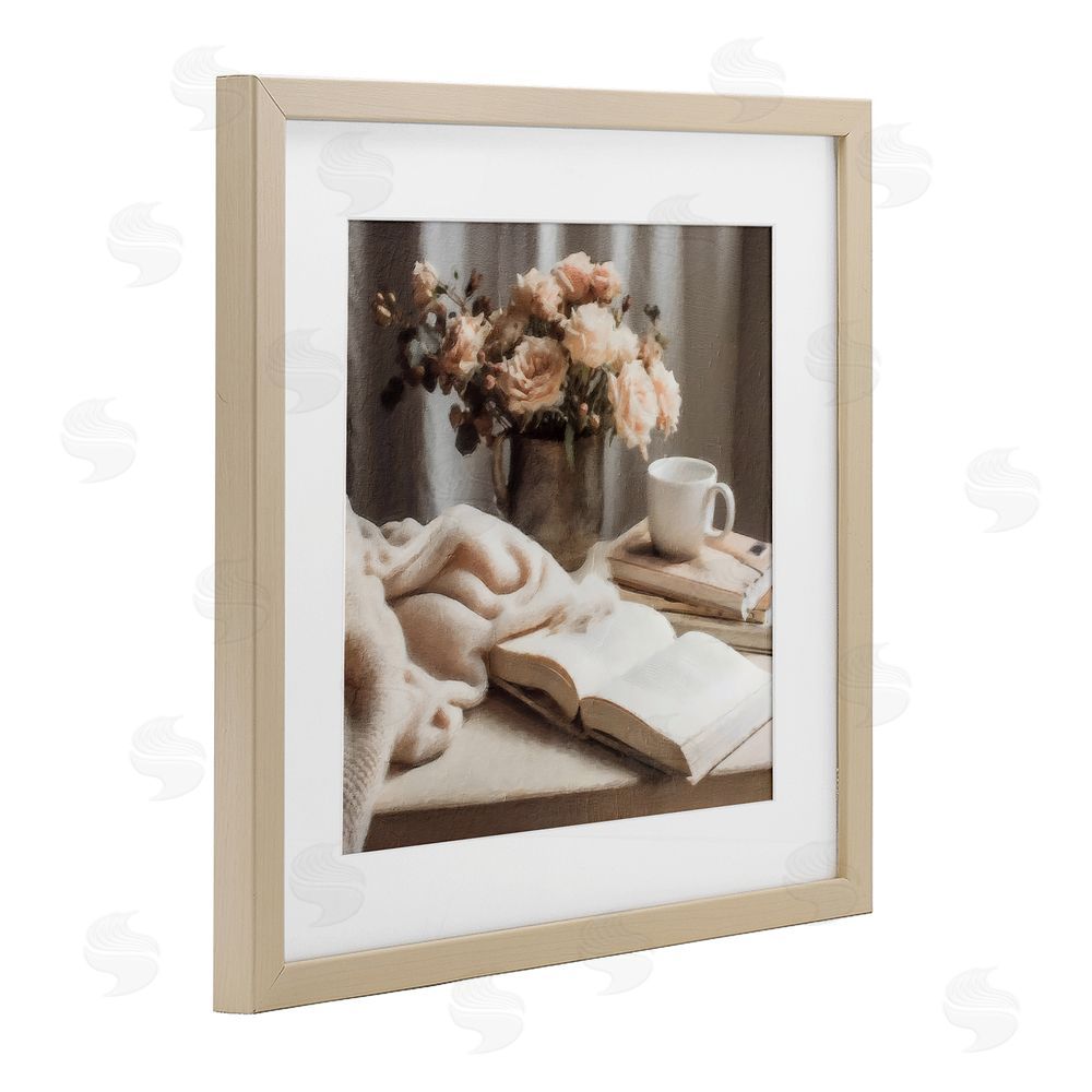 Riley B Morning Coffee Floral Journaling Birch Framed Print Under Glass with White Mat Wall Art