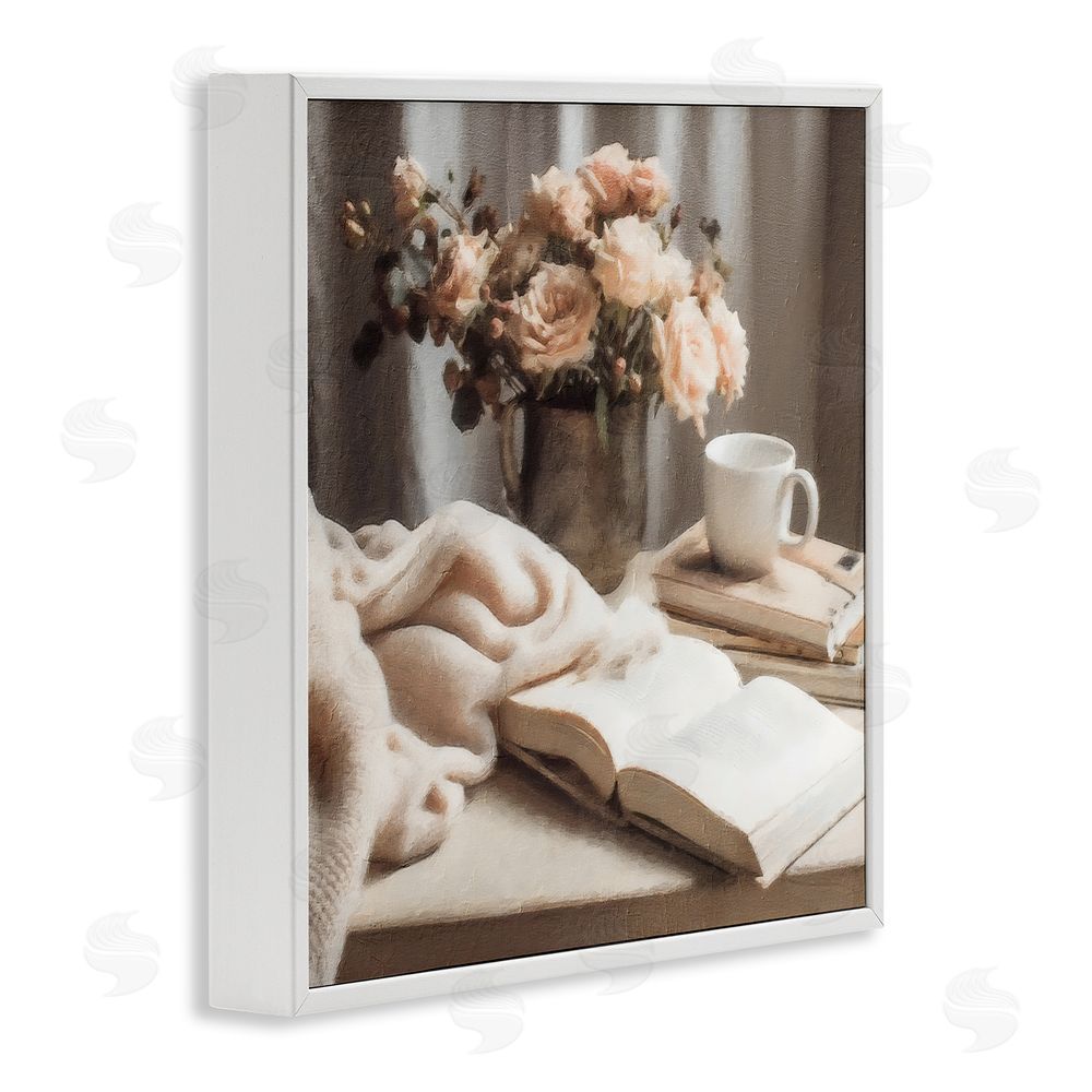 Riley B Morning Coffee Floral Journaling White Framed Giclee Wall Art Print