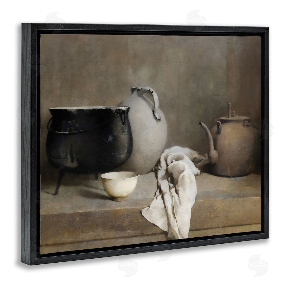 Riley B Vintage Farmhouse Vase Still Life Black Floating Frame Canvas Wall Art Print