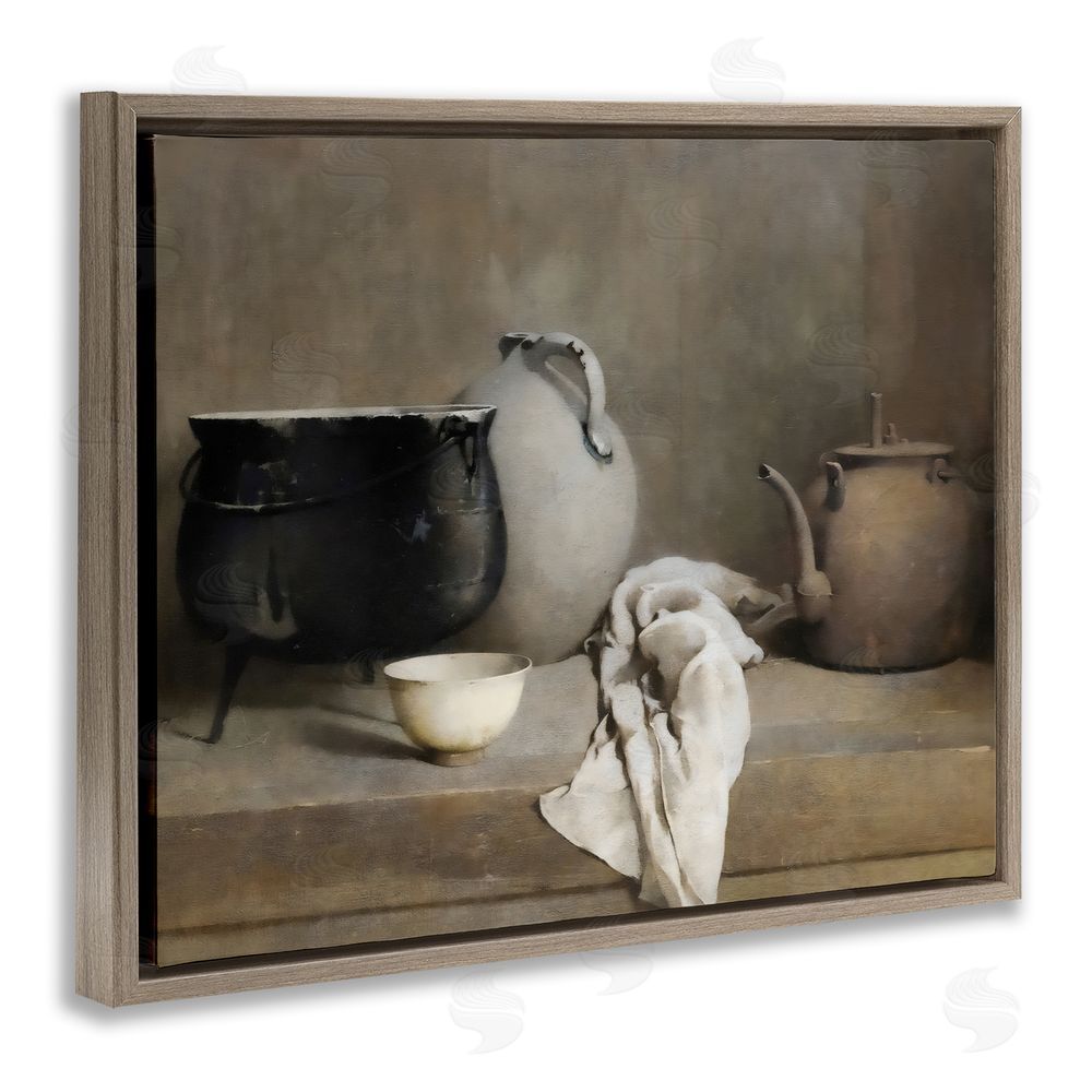Riley B Vintage Farmhouse Vase Still Life Brown Floating Frame Canvas Wall Art Print