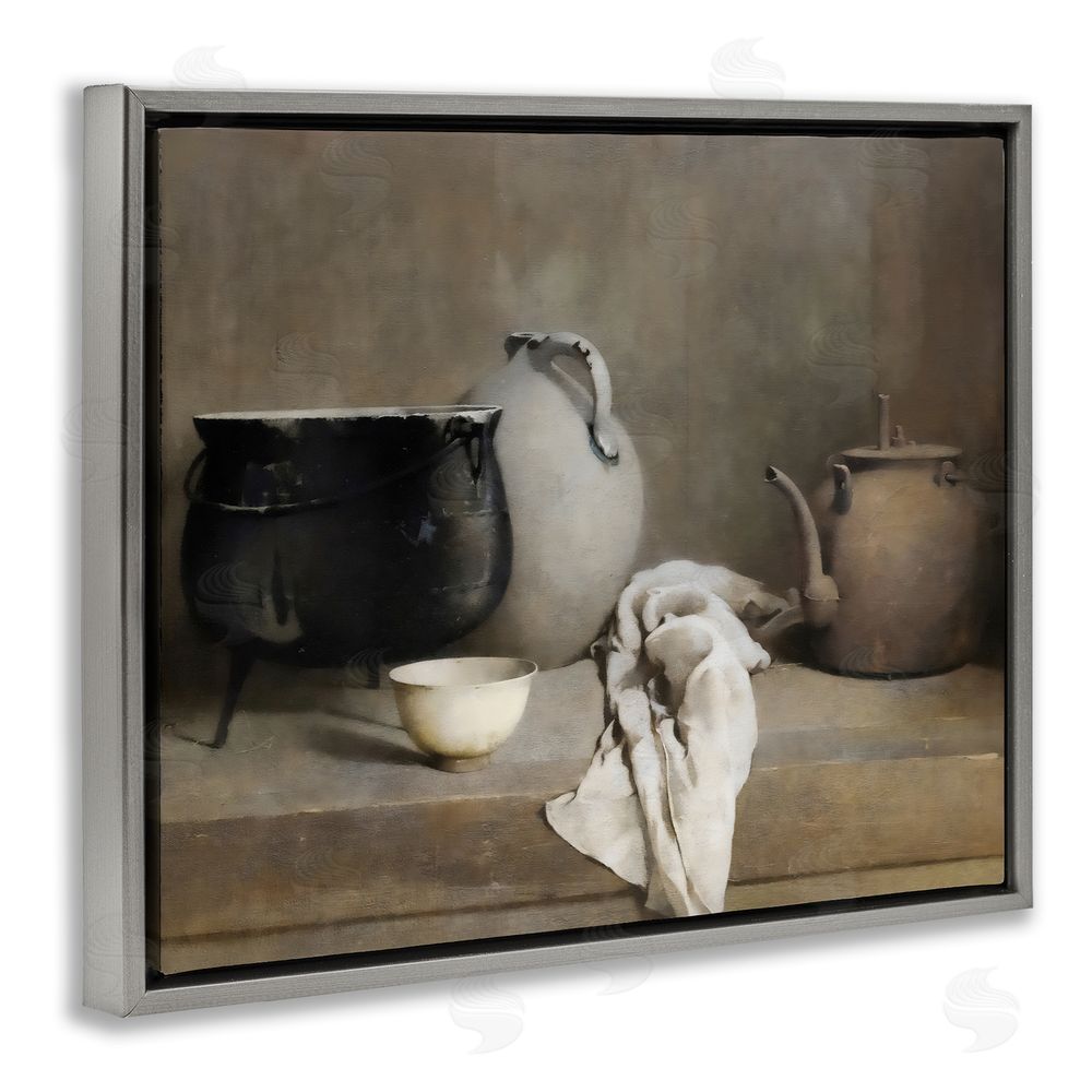 Riley B Vintage Farmhouse Vase Still Life Gray Floating Frame Canvas Wall Art Print