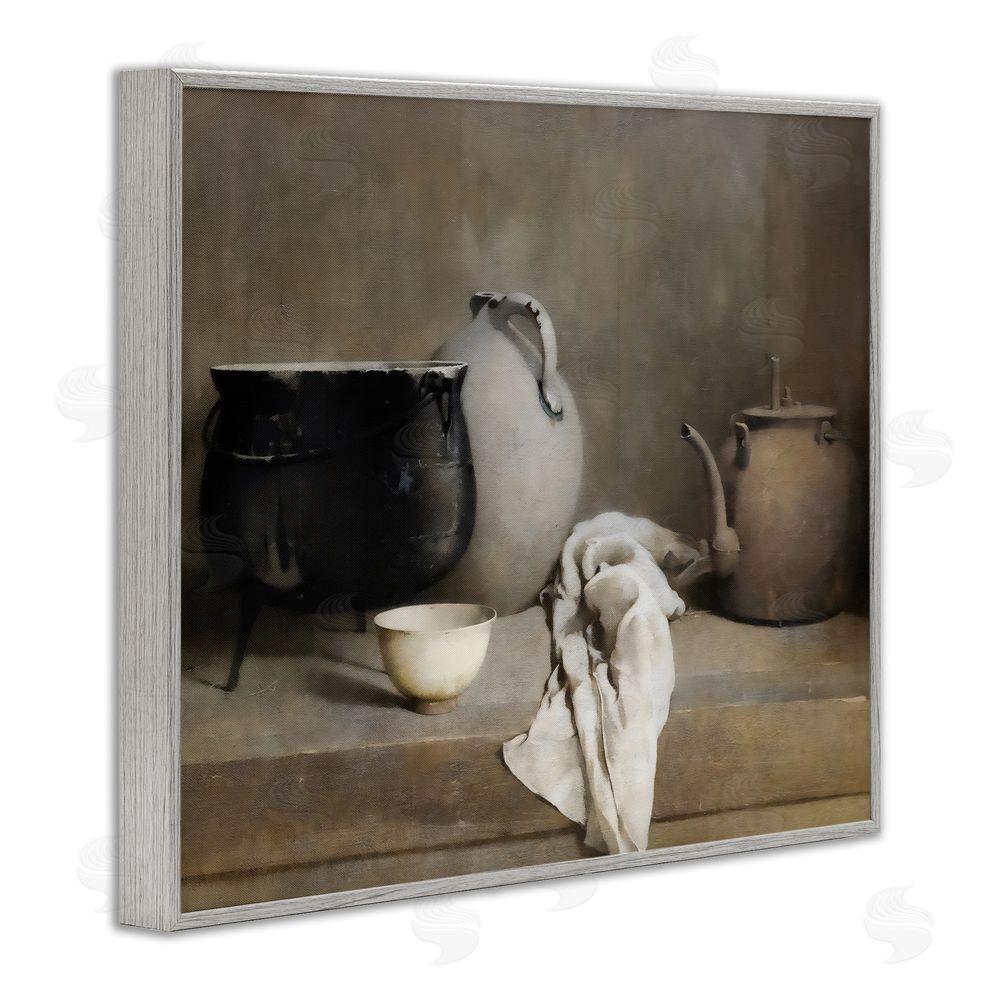 Riley B Vintage Farmhouse Vase Still Life Gray Framed Giclee Wall Art Print