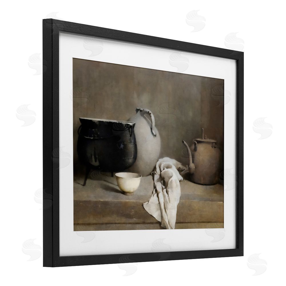 Riley B Vintage Farmhouse Vase Still Life Black Framed Print Under Glass with White Mat Wall Art