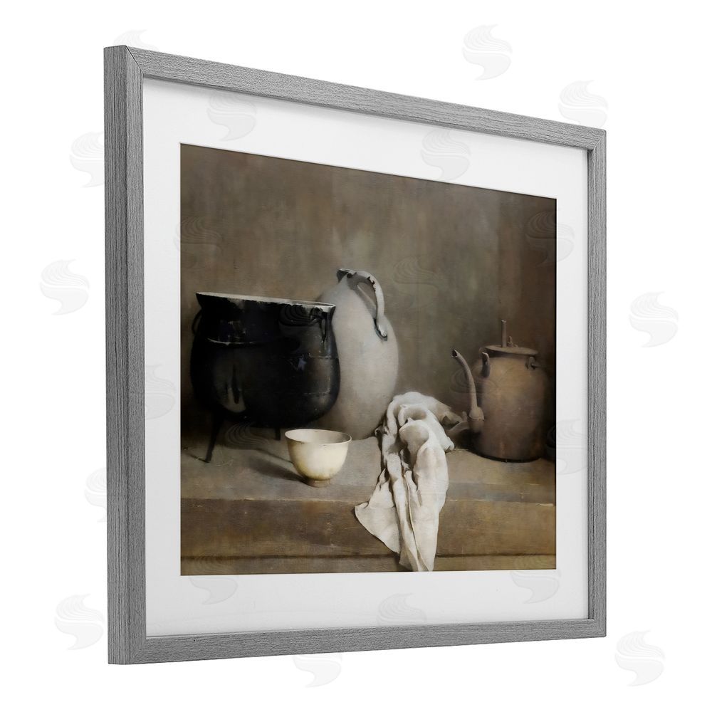 Riley B Vintage Farmhouse Vase Still Life Gray Framed Print Under Glass with White Mat Wall Art