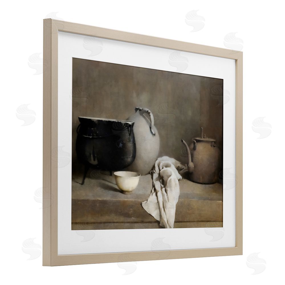 Riley B Vintage Farmhouse Vase Still Life Birch Framed Print Under Glass with White Mat Wall Art