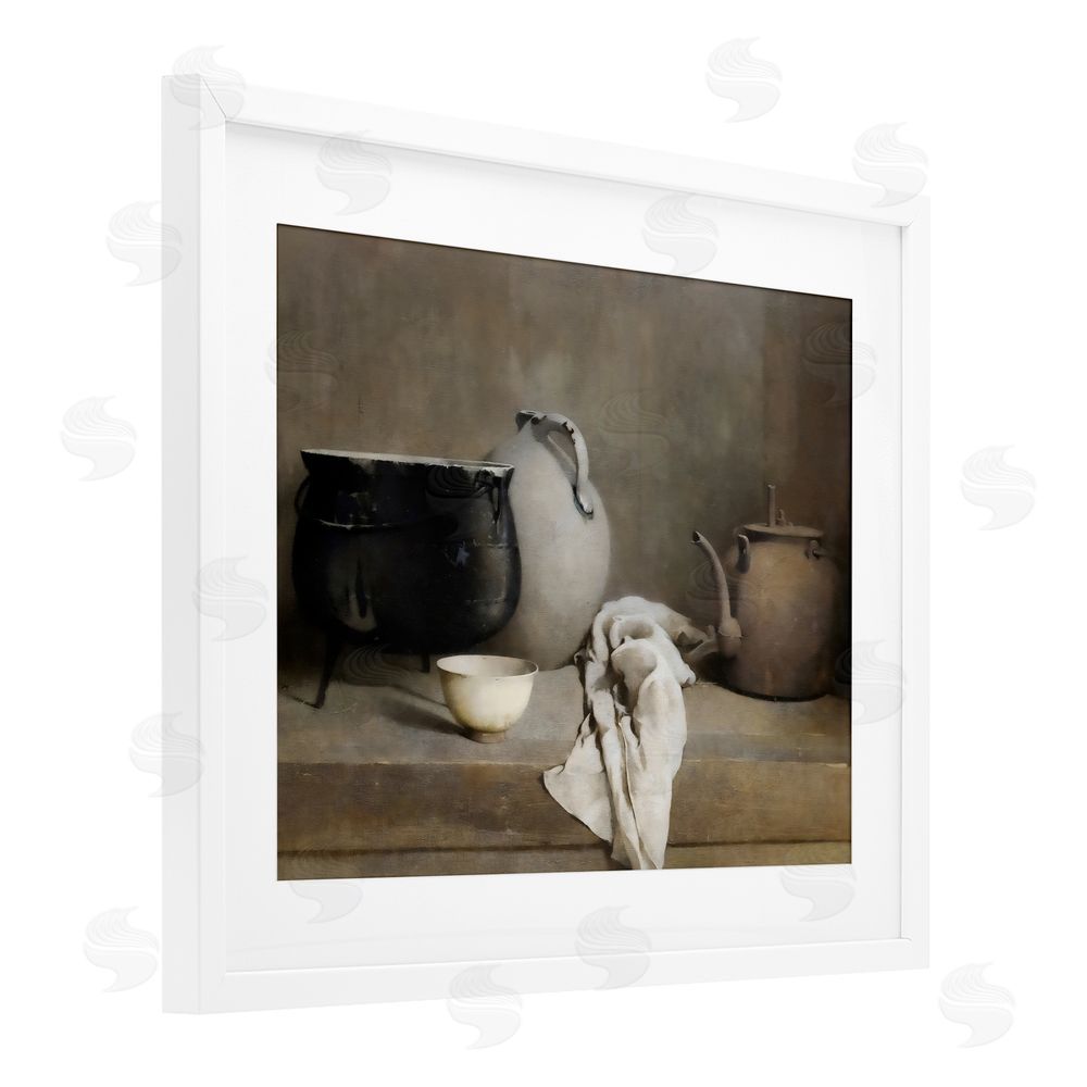 Riley B Vintage Farmhouse Vase Still Life White Framed Print Under Glass with Mat Wall Art
