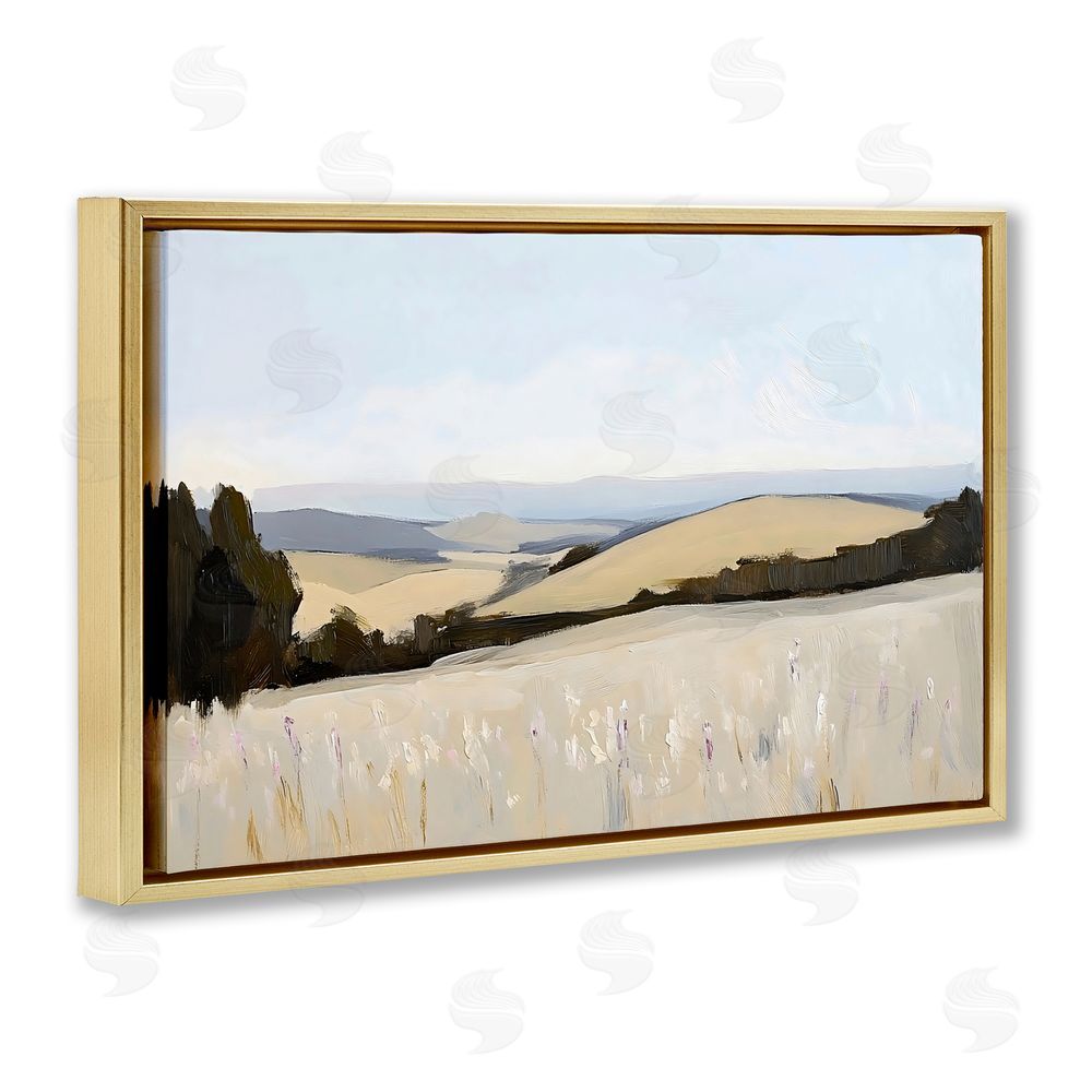 Franklyn Gregory Rolling White Fields Gold Floating Frame Canvas Wall Art Print