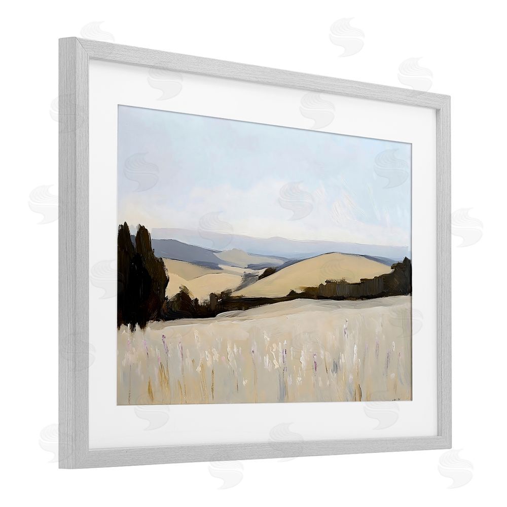 Franklyn Gregory Rolling White Fields Gray Framed Print Under Glass with White Mat Wall Art