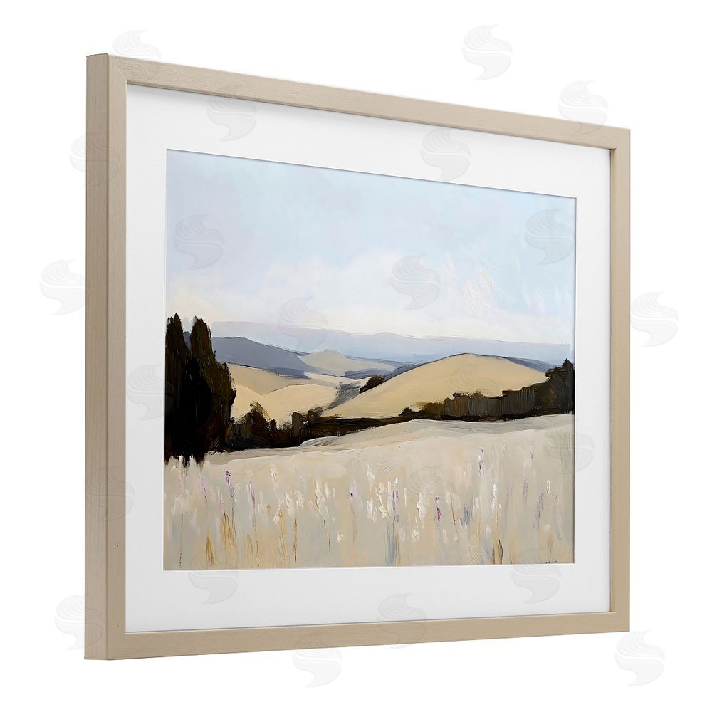 Franklyn Gregory Rolling White Fields Birch Framed Print Under Glass with White Mat Wall Art
