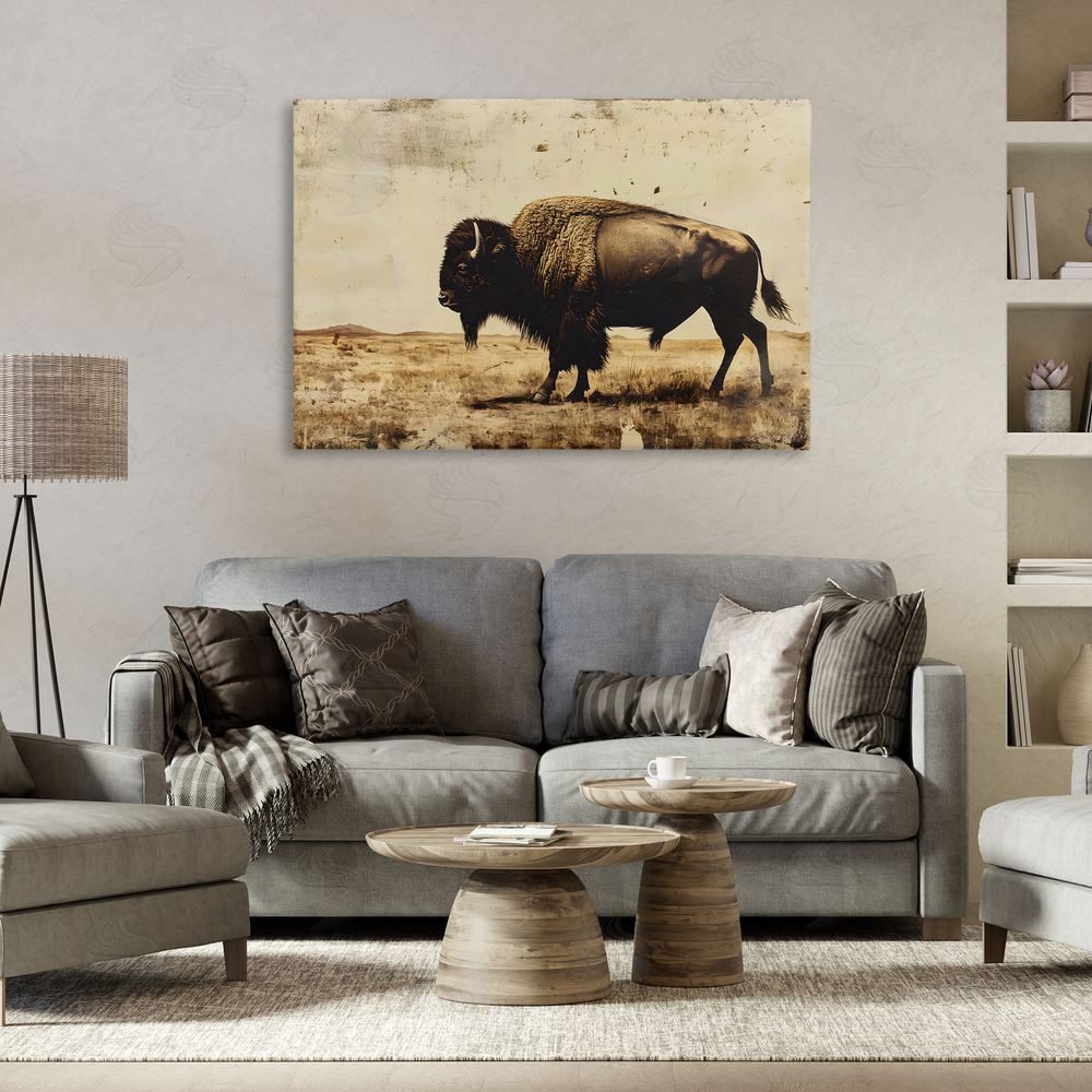 Franklyn Gregory Rustic Lone Buffalo Canvas Art on Wall