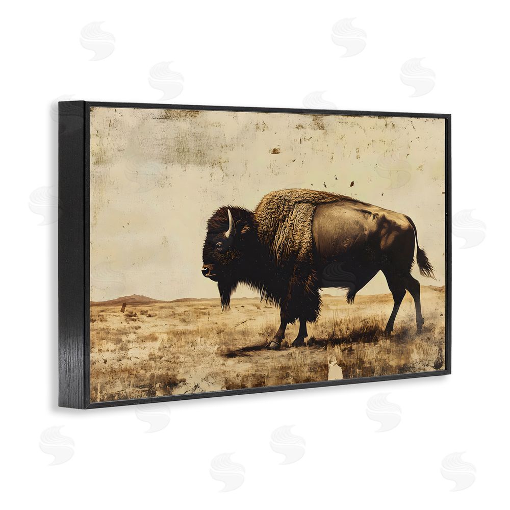 Franklyn Gregory Rustic Lone Buffalo Black Framed Giclee Wall Art Print