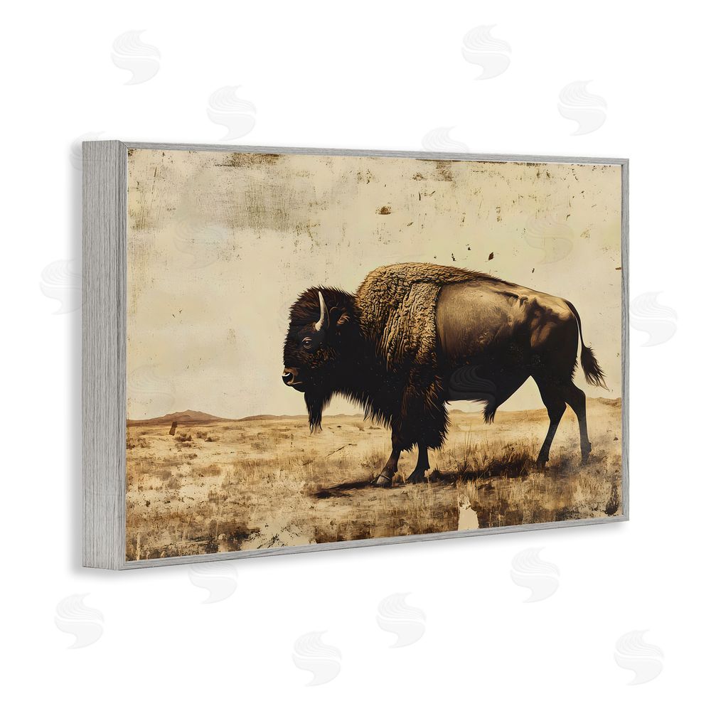 Franklyn Gregory Rustic Lone Buffalo Gray Framed Giclee Wall Art Print