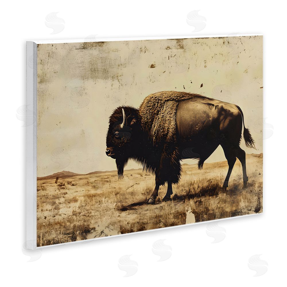 Franklyn Gregory Rustic Lone Buffalo Wall Plaque Art Print