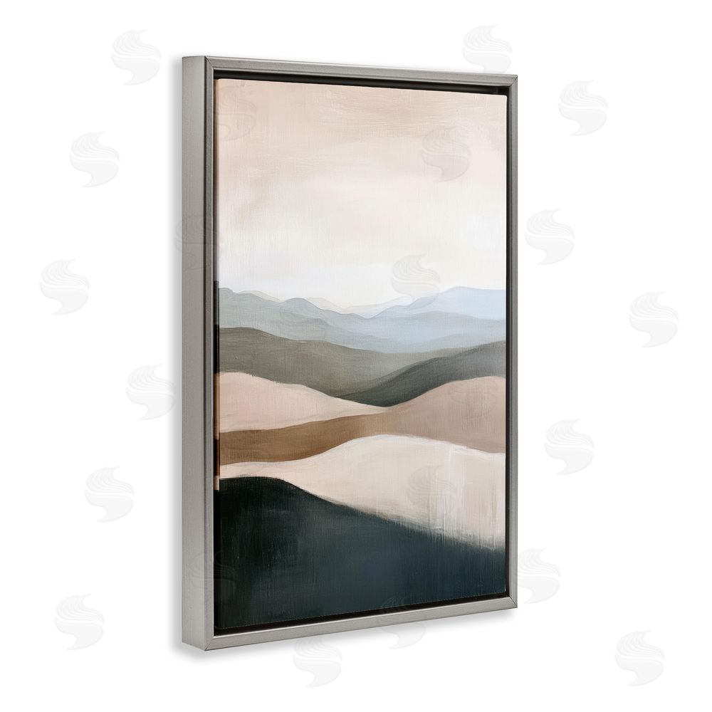 Petal Prints Design Desert Dunes Layered Hills Gray Floating Frame Canvas Wall Art Print