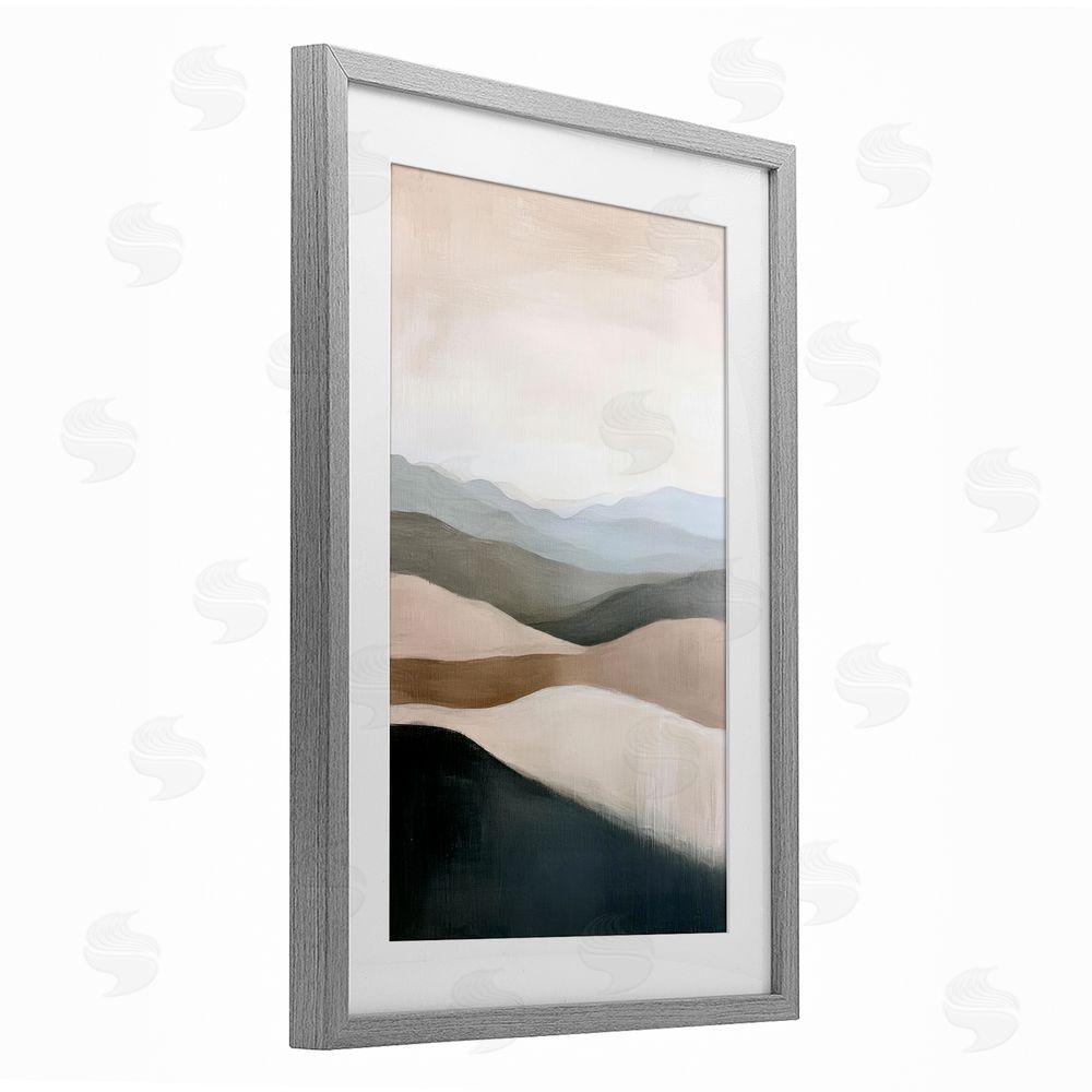 Petal Prints Design Desert Dunes Layered Hills Gray Framed Print Under Glass with White Mat Wall Art